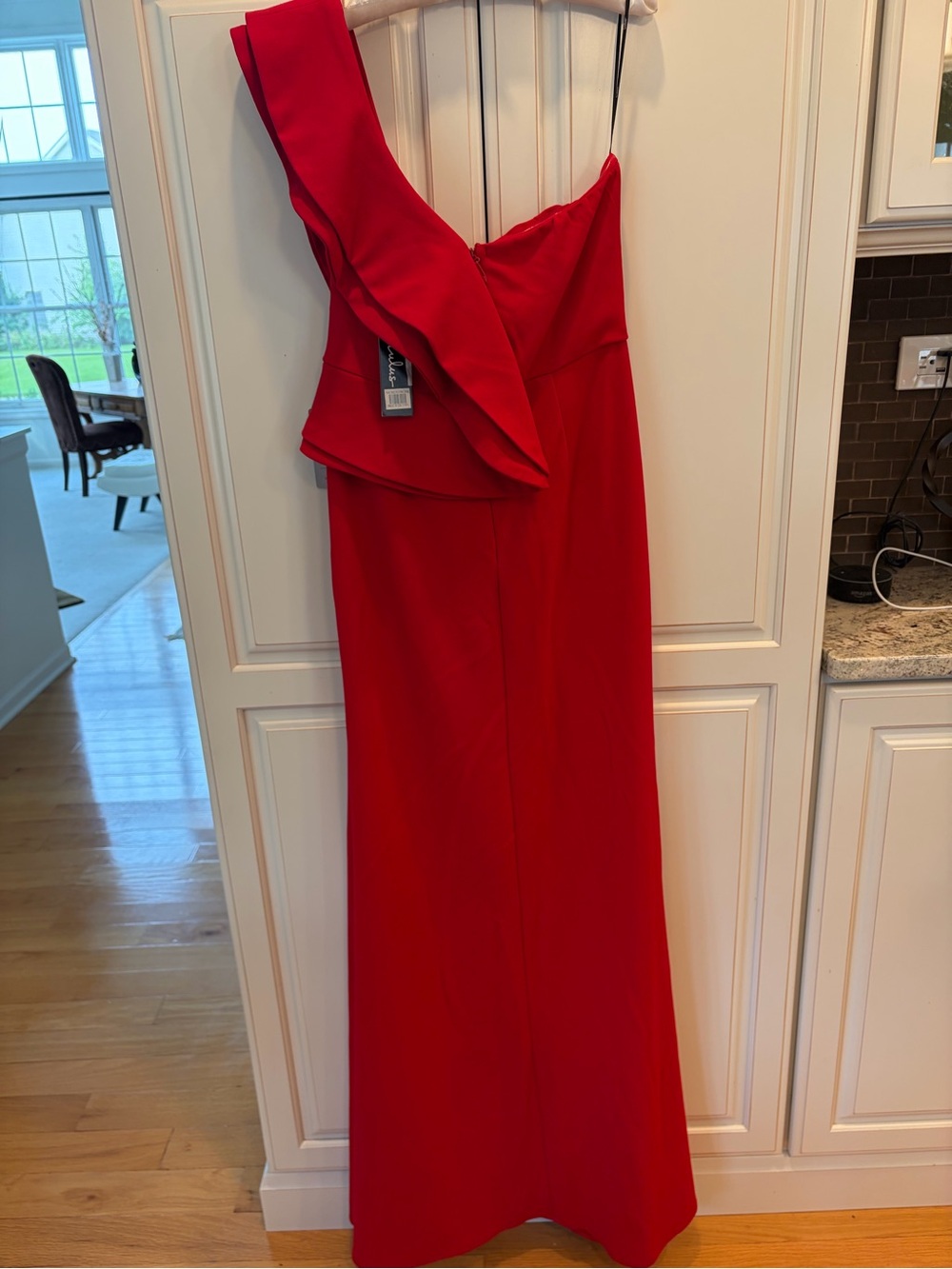 Lulus One-Shoulder Red Ruffle Gown - Picture 8 of 9